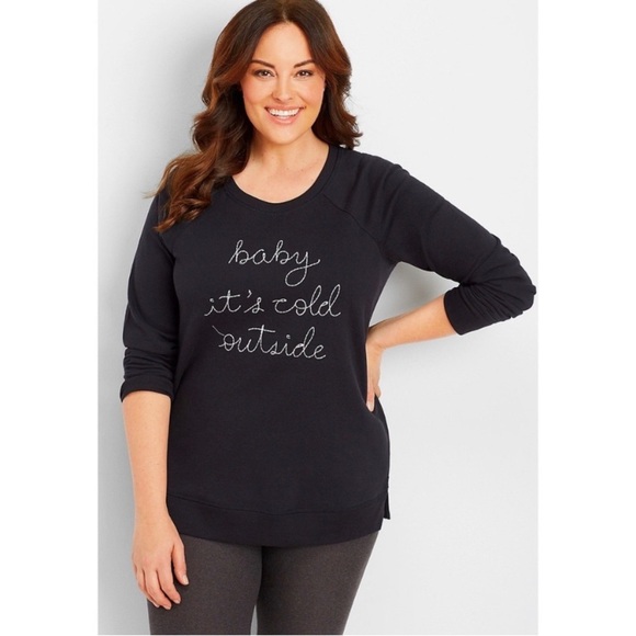 Maurices Tops - MAURICES Baby It’s Cold Outside Black Sweatshirt